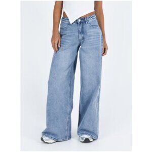 Princess Polly Naylor Mid Rise Wide Leg Jeans Light Blue Wash Women's Size 12